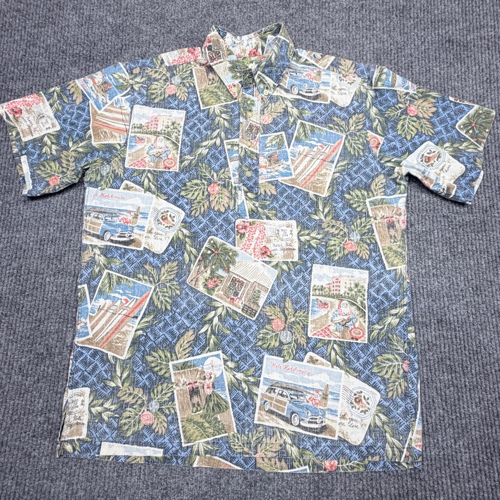 Mele Kalikimaka Reyn Spooner L Christmas Hawaiian Shirt Blue 2014 Limited Issue